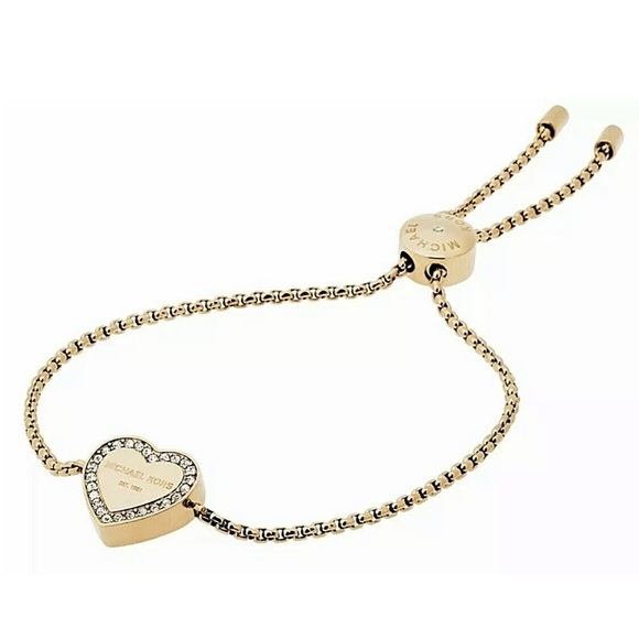 NEW MICHAEL KORS MKJX5389710 HERITAGE GOLD CRYSTAL HEART BRACELET NIX - Picture 1 of 6